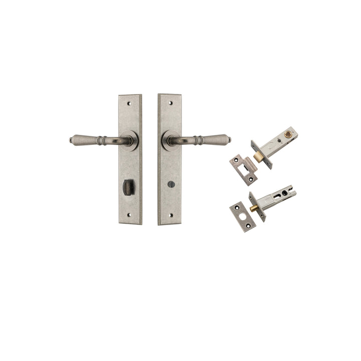 Sarlat Lever - Chamfered Backplate Privacy Kit with Privacy Turn Distressed Nickel
