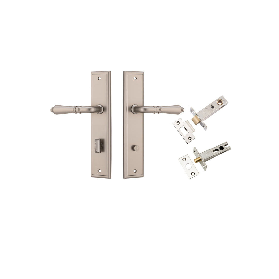 Sarlat Lever - Stepped Backplate Privacy Kit Satin Nickel