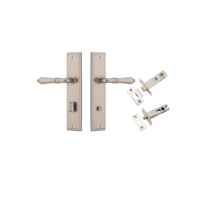 Sarlat Lever - Stepped Backplate Privacy Kit Satin Nickel