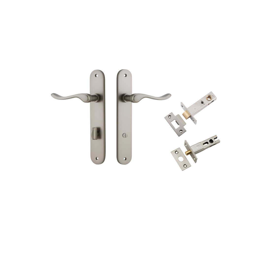 Stirling Lever - Oval Backplate Privacy Kit with Privacy Turn Satin Nickel