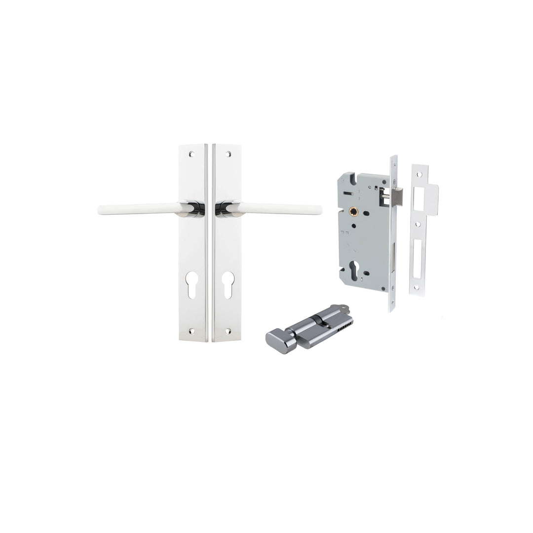 Baltimore Lever - Rectangular Backplate Entrance Kit with High Security Lock Polished Chrome