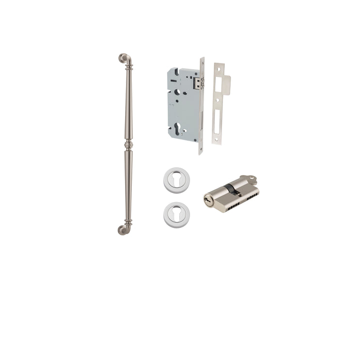 Sarlat Pull Handle - 600mm Entrance Kit with Separate High Security Lock Satin Nickel