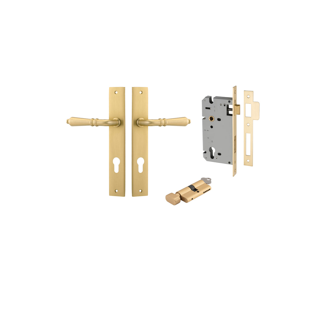 Sarlat Lever - Rectangular Backplate Entrance Kit with High Security Lock Brushed Gold PVD