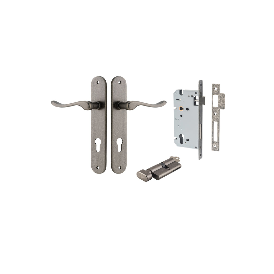 Stirling Lever - Oval Backplate Entrance Kit with High Security Lock Distressed Nickel
