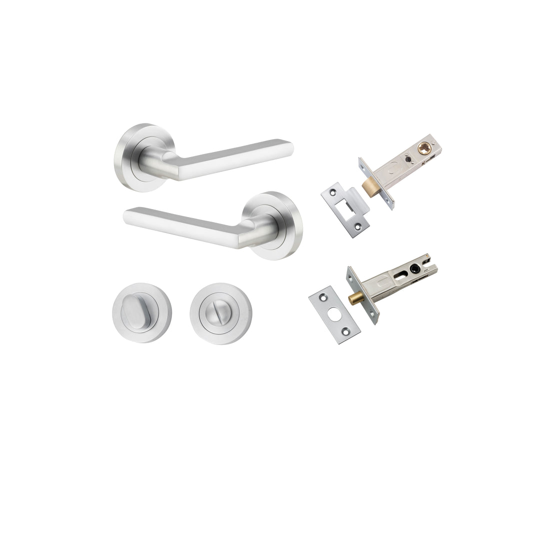 Baltimore Lever - Round Rose Privacy Kit with Separate Privacy Turn Brushed Chrome