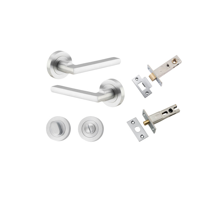 Baltimore Lever - Round Rose Privacy Kit with Separate Privacy Turn Brushed Chrome