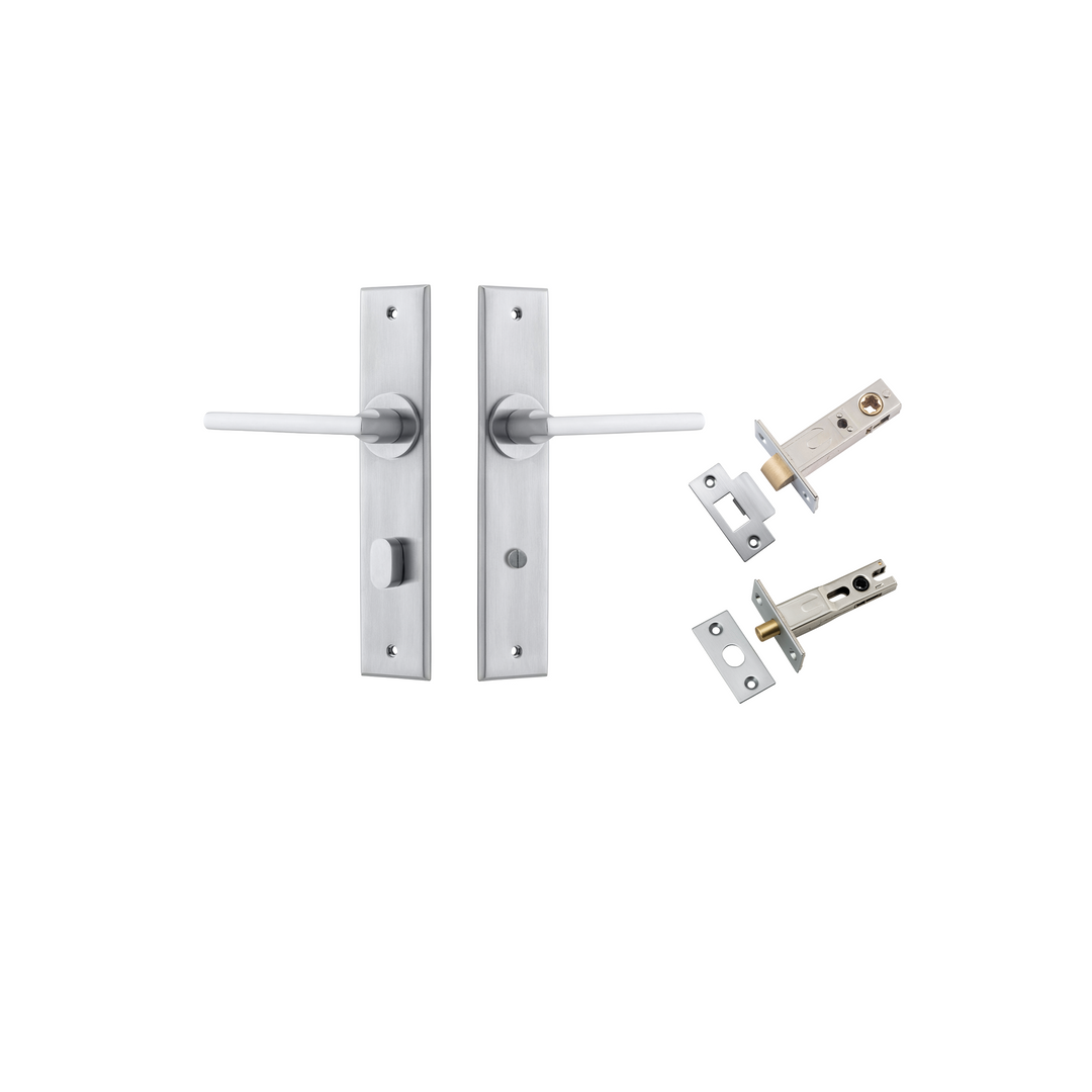 Baltimore Lever - Chamfered Backplate Privacy Kit with Privacy Turn Brushed Chrome