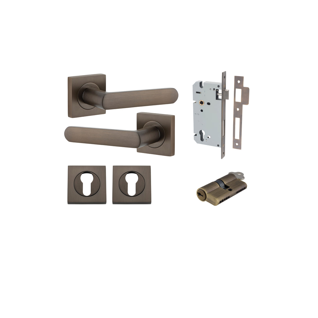 Osaka Lever - Square Rose Entrance Kit with Separate High Security Lock Signature Brass