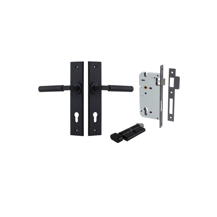 Brunswick Lever - Chamfered Backplate Entrance Kit with High Security Lock Matt Black