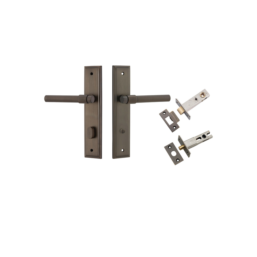 Helsinki Lever - Stepped Backplate Privacy Kit with Privacy Turn Signature Brass