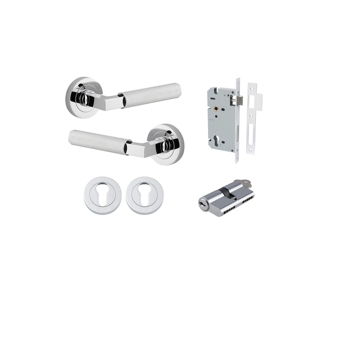 Brunswick Lever - Round Rose Entrance Kit with High Security Lock Polished Chrome