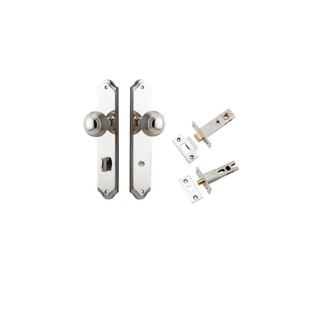 Guildford Knob - Shouldered Backplate Privacy Kit with Privacy Turn Polished Nickel