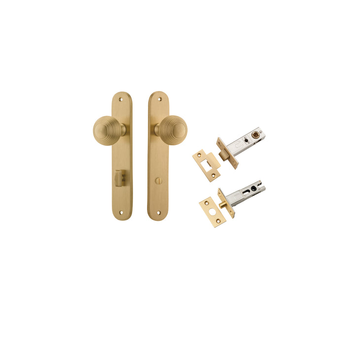 Guildford Knob - Oval Backplate Privacy Kit with Privacy Turn Brushed Brass