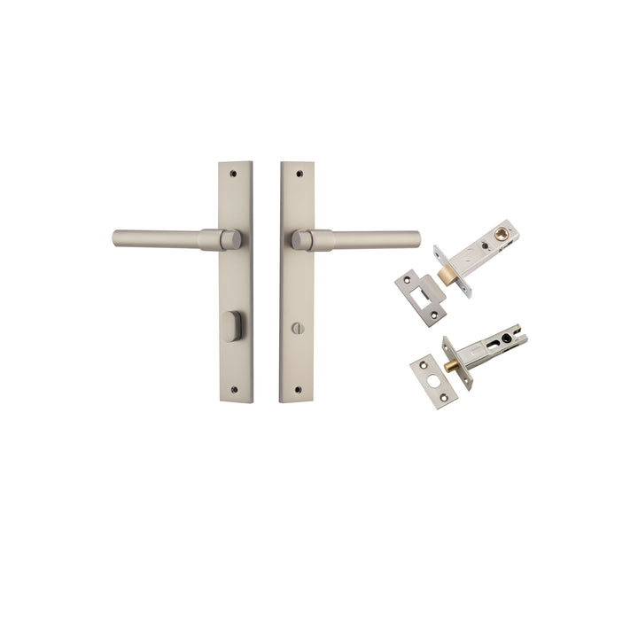 Helsinki Lever - Rectangular Backplate Privacy Kit with Privacy Turn Satin Nickel
