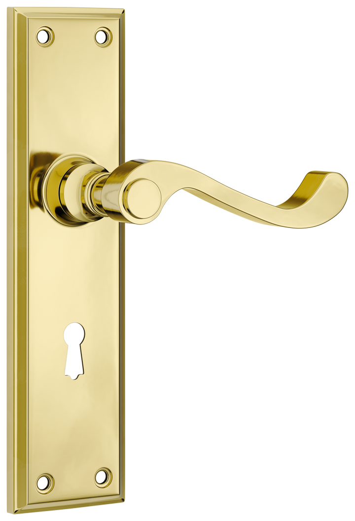 Door Lever Milton Lock Pair Polished Brass H200xW50xP68mm