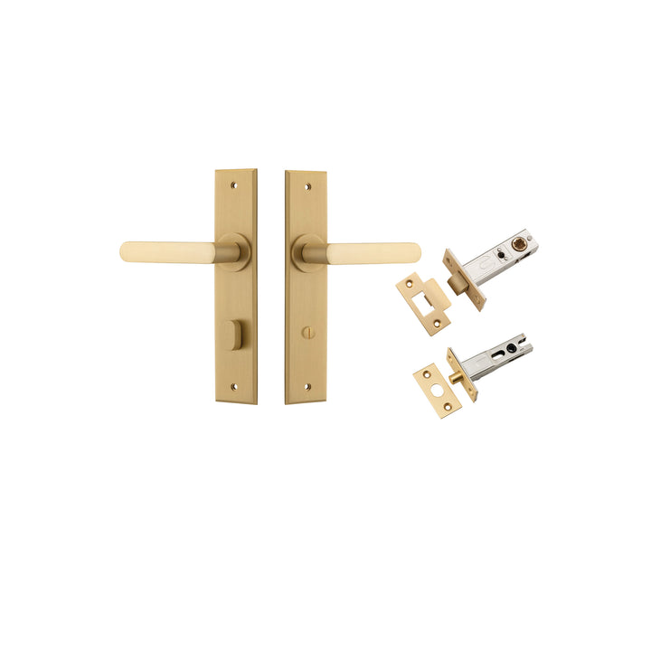 Osaka Lever - Chamfered Backplate Privacy Kit with Privacy Turn Brushed Brass
