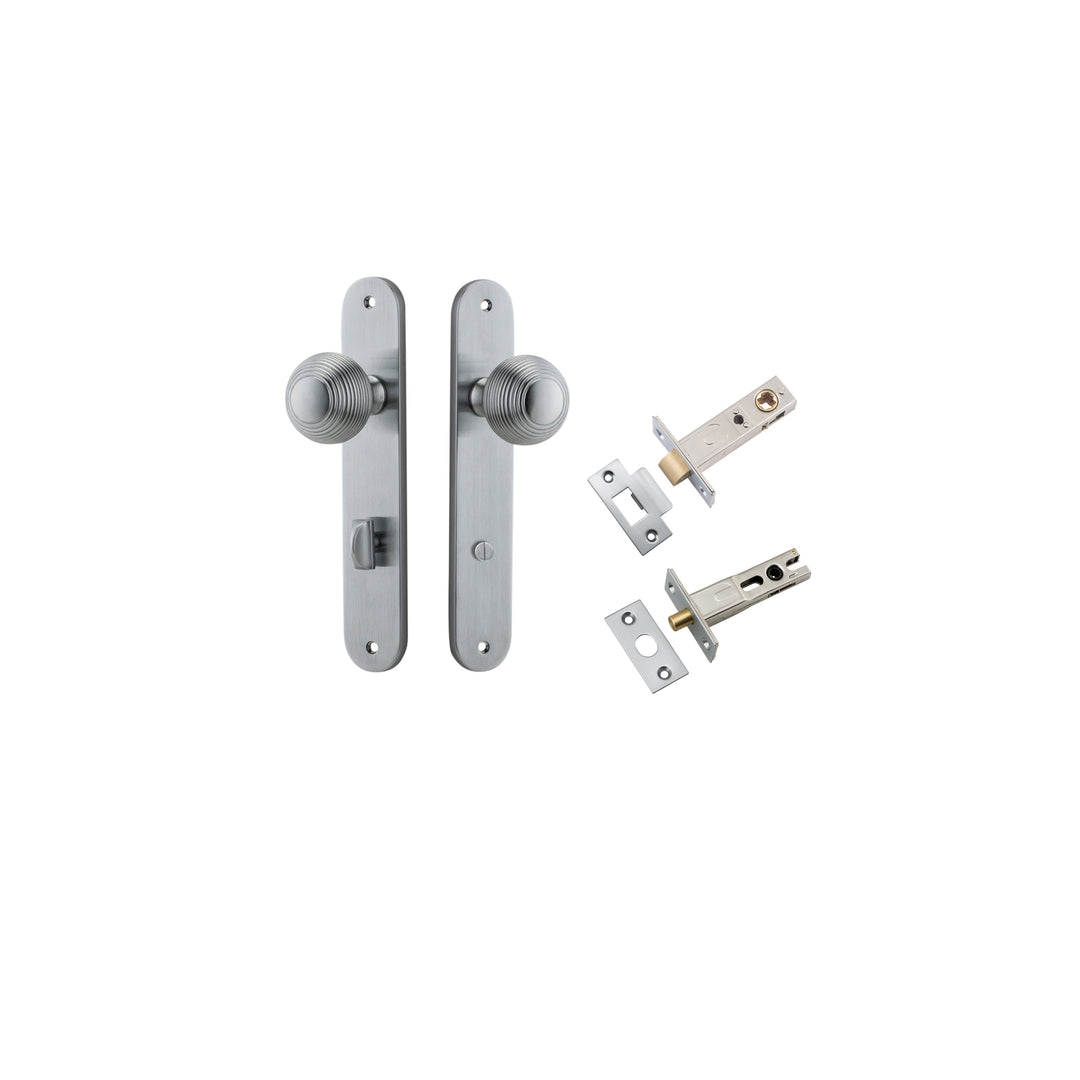 Guildford Knob - Oval Backplate Privacy Kit with Privacy Turn Brushed Chrome