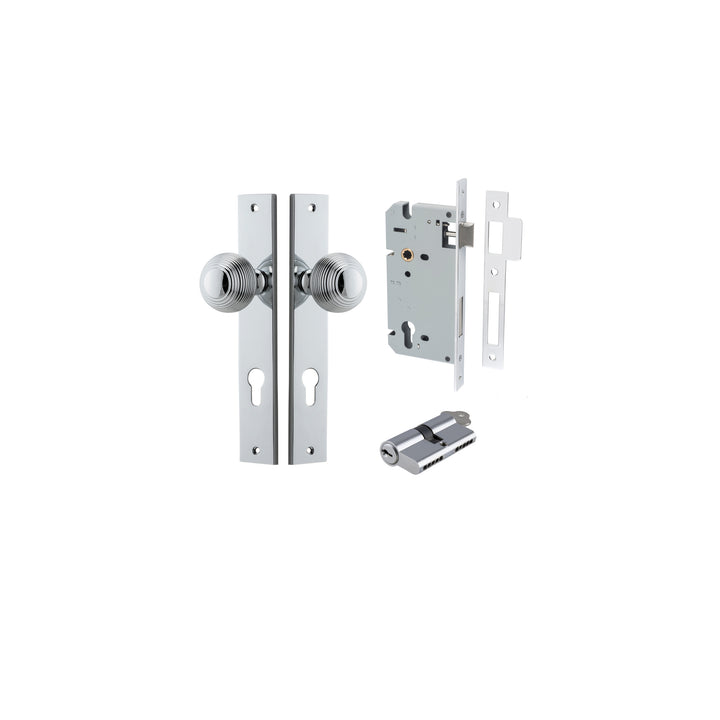 Guildford Knob - Rectangular Backplate Entrance Kit with High Security Lock Polished Chrome