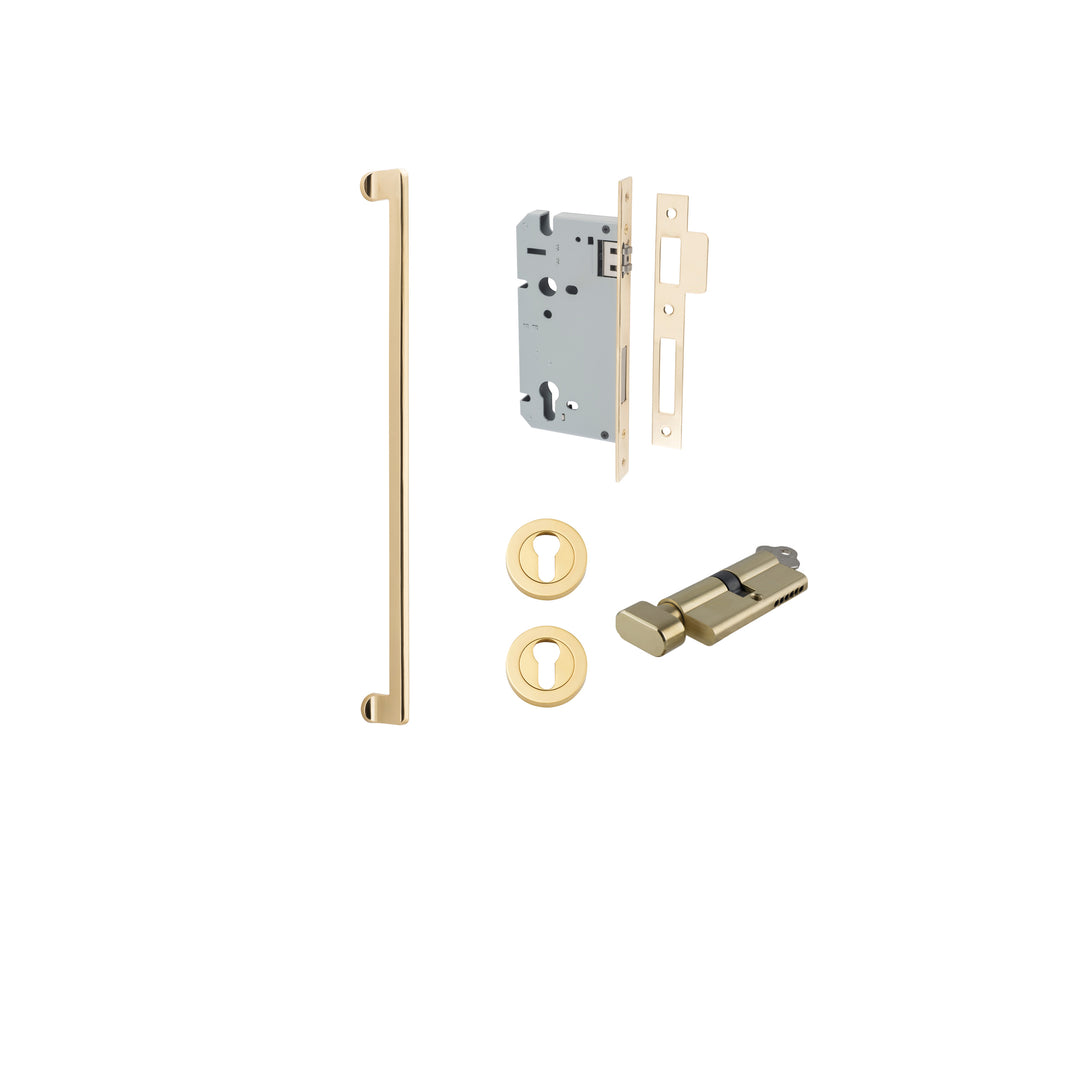 Baltimore Pull Handle - 600mm Entrance Kit with Separate High Security Lock Polished Brass