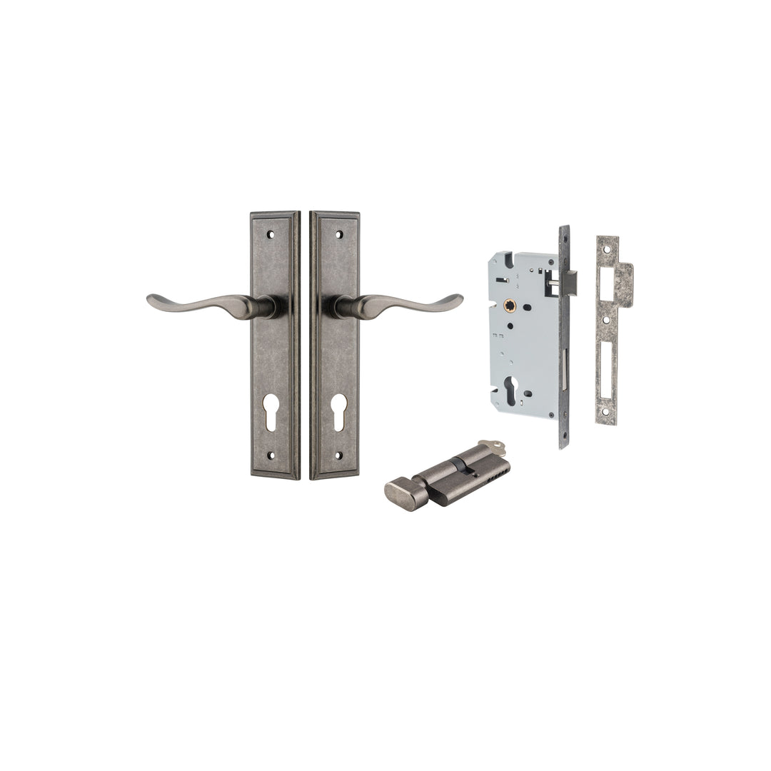 Stirling Lever - Stepped Backplate Entrance Kit with High Security Lock Distressed Nickel