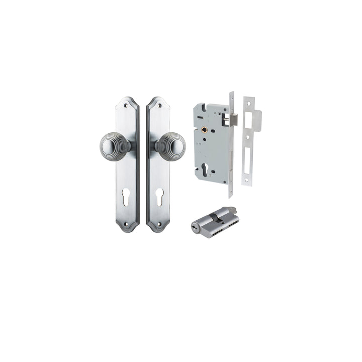 Guildford Knob - Shouldered Backplate Entrance Kit with High Security Lock Brushed Chrome