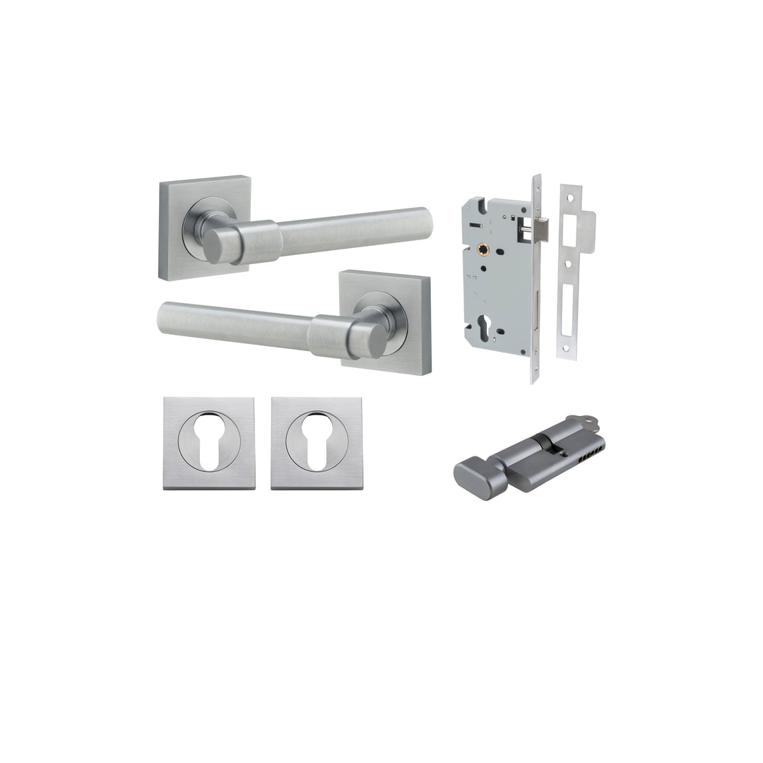 Helsinki Lever - Square Rose Entrance Kit with Separate High Security Lock Brushed Chrome