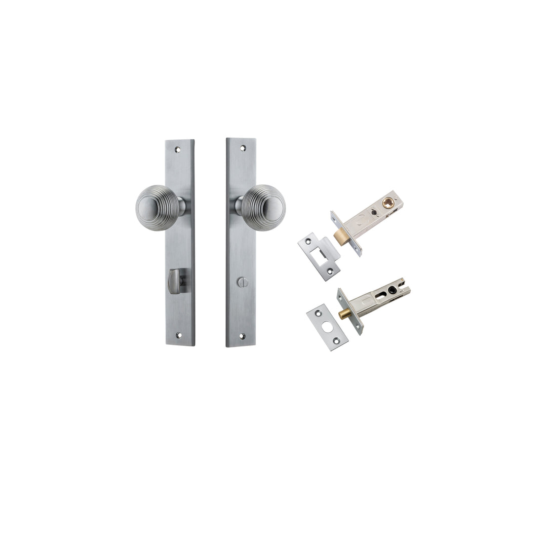 Guildford Knob - Rectangular Backplate Privacy Kit with Privacy Turn Brushed Chrome