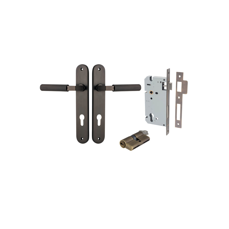 Brunswick Lever - Oval Backplate Entrance Kit with High Security Lock Signature Brass