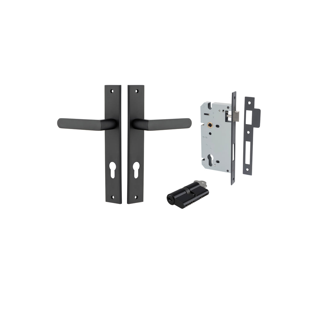 Osaka Lever - Rectangular Backplate Entrance Kit with High Security Lock Matt Black
