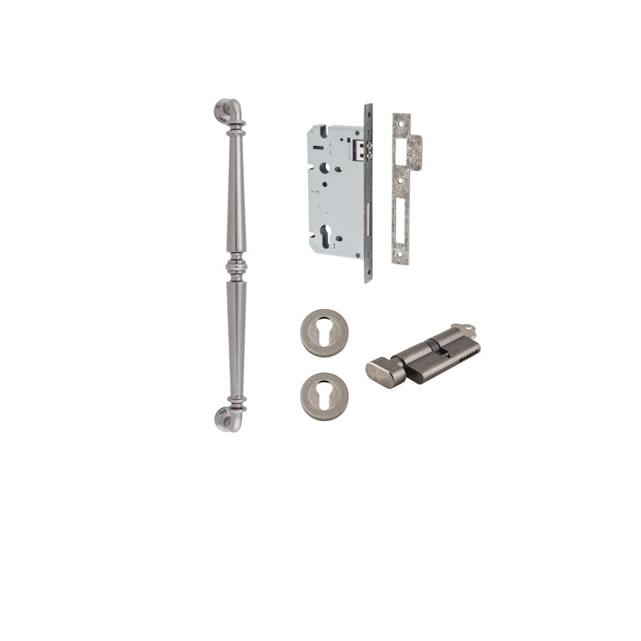 Sarlat Pull Handle - 450mm Entrance Kit with Separate High Security Lock Distressed Nickel