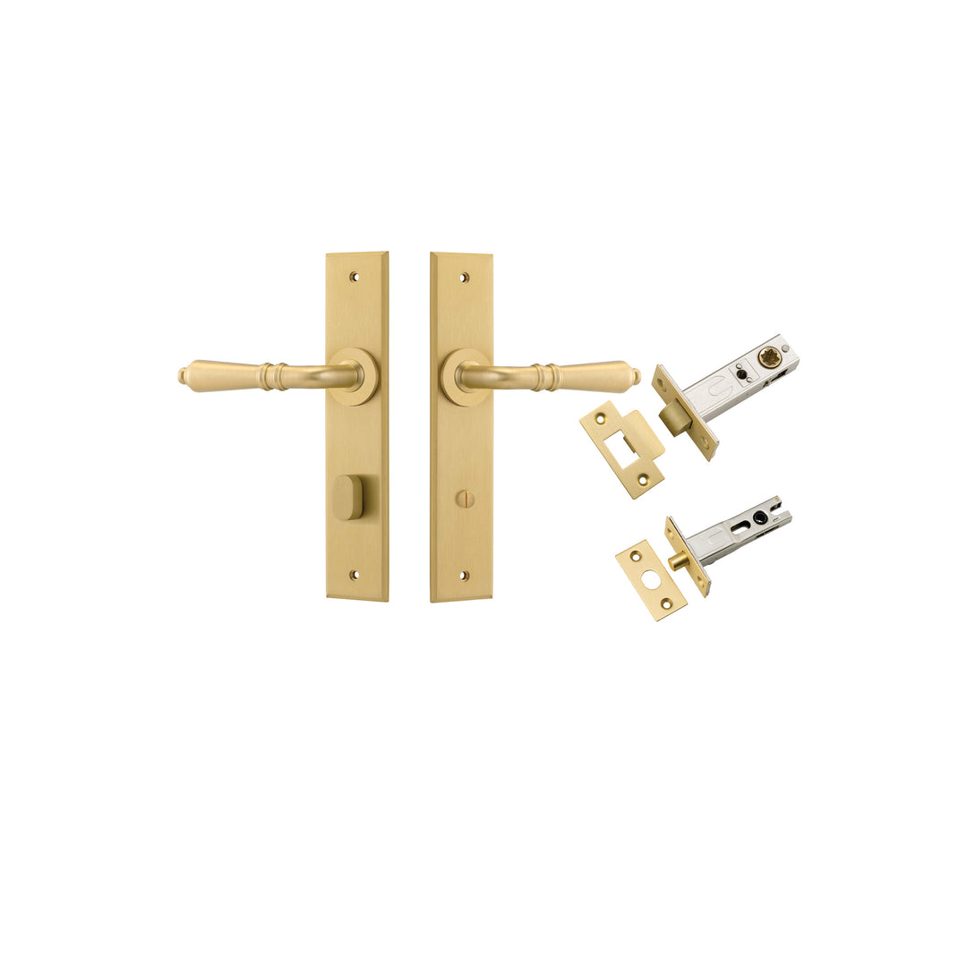 Sarlat Lever - Chamfered Backplate Privacy Kit with Privacy Turn Brushed Gold PVD