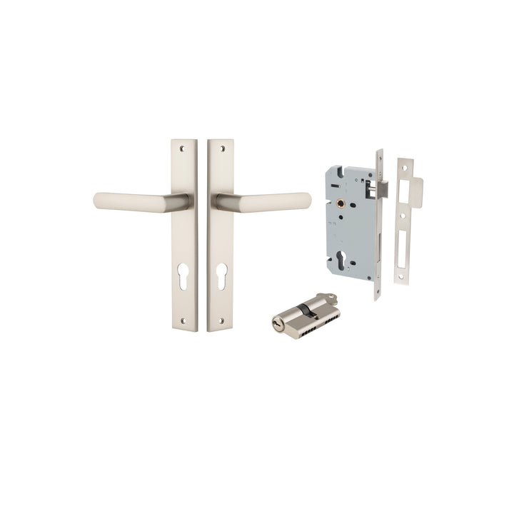 Osaka Lever - Rectangular Backplate Entrance Kit with High Security Lock Satin Nickel