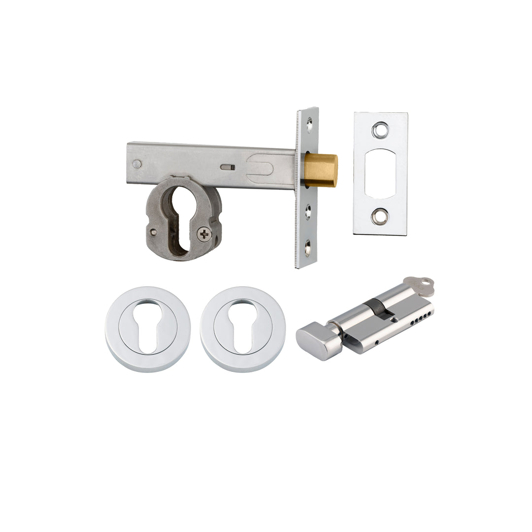 Euro Mortice Deadbolt Kit - 60mm Backset with Round Euro Escutcheon Key/Thumb Polished Chrome