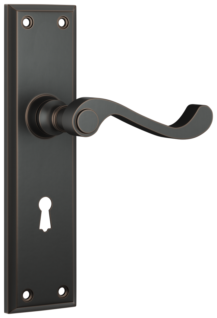 Door Lever Milton Lock Pair Antique Copper H200xW50xP68mm