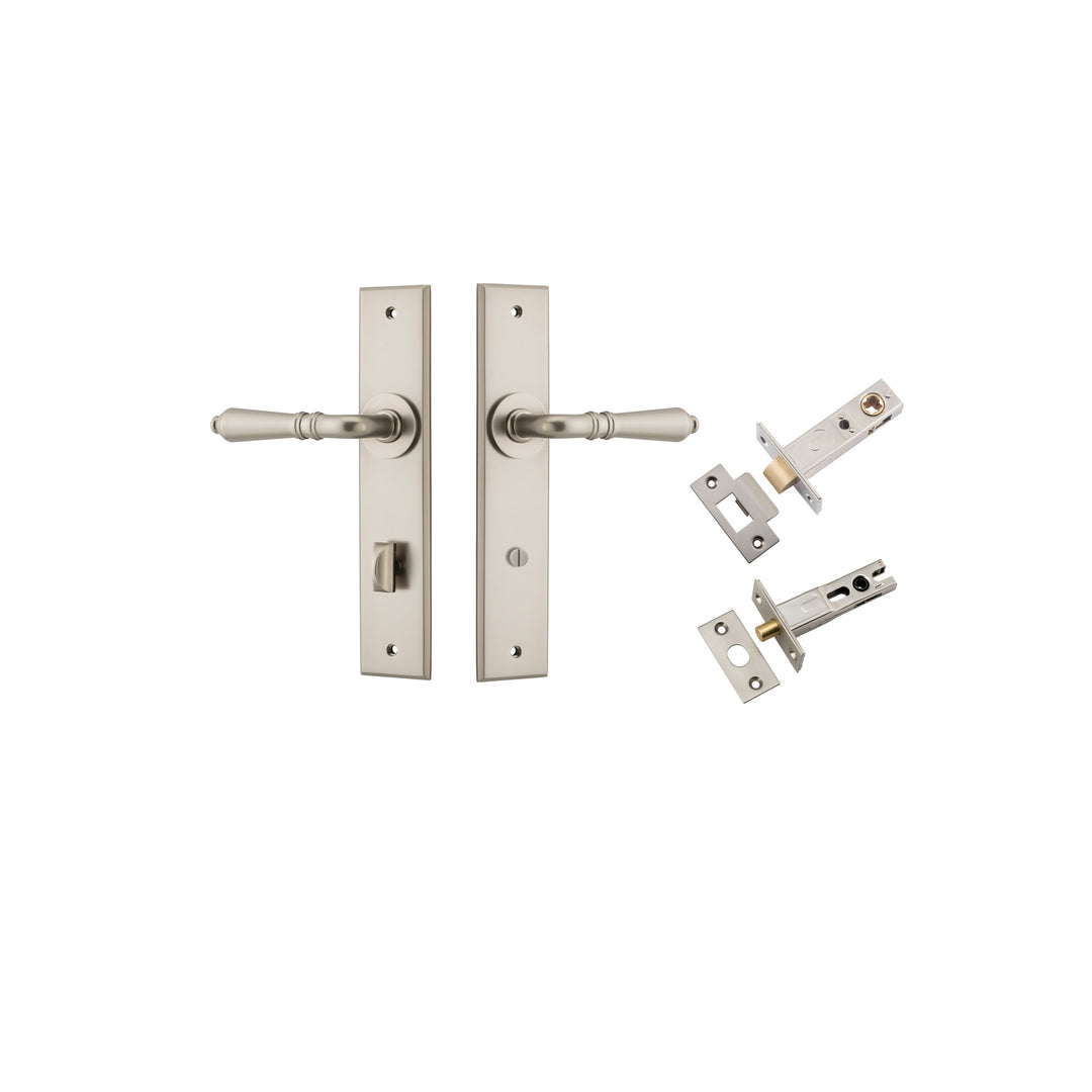 Sarlat Lever - Chamfered Backplate Privacy Kit with Privacy Turn Satin Nickel