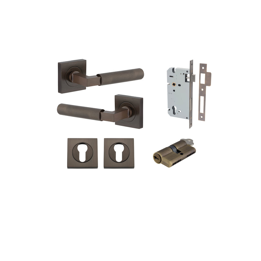 Brunswick Lever - Square Rose Entrance Kit with High Security Lock Signature Brass