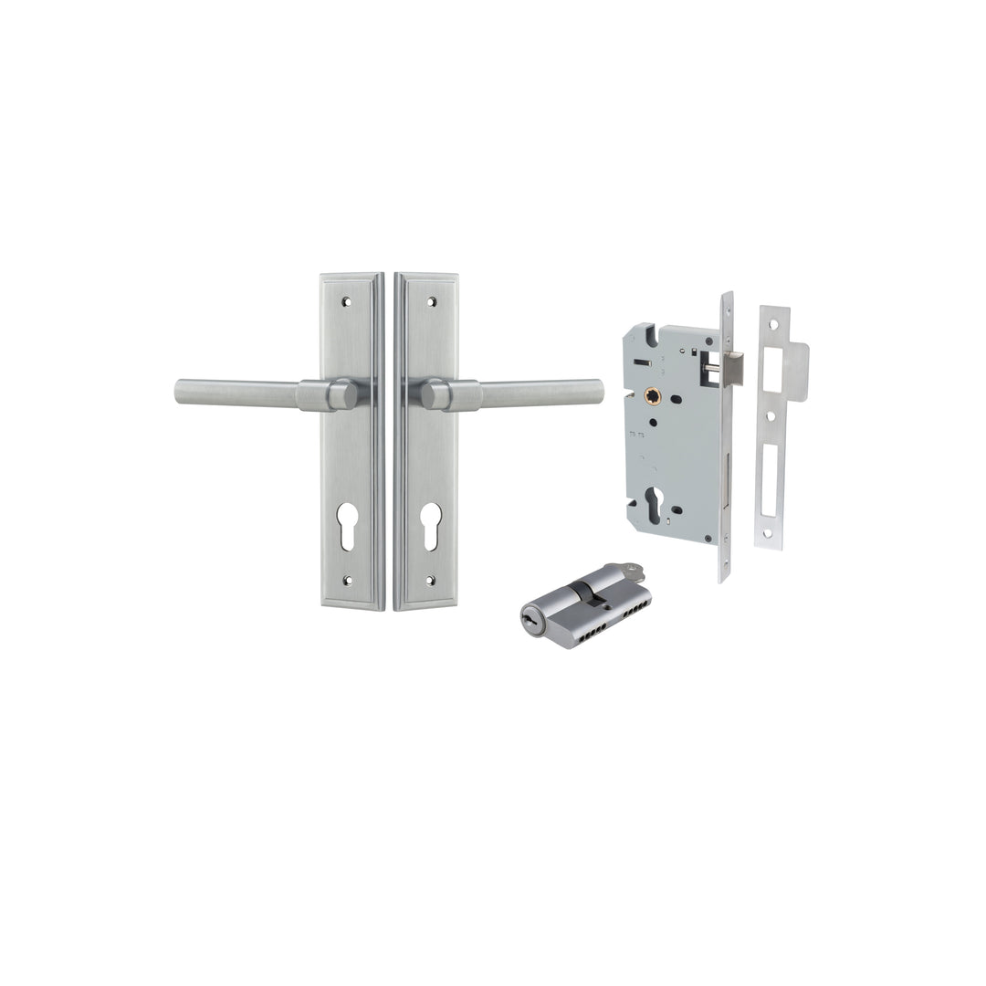 Helsinki Lever - Stepped Backplate Entrance Kit with High Security Lock Brushed Chrome