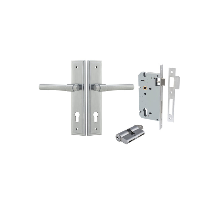 Helsinki Lever - Stepped Backplate Entrance Kit with High Security Lock Brushed Chrome