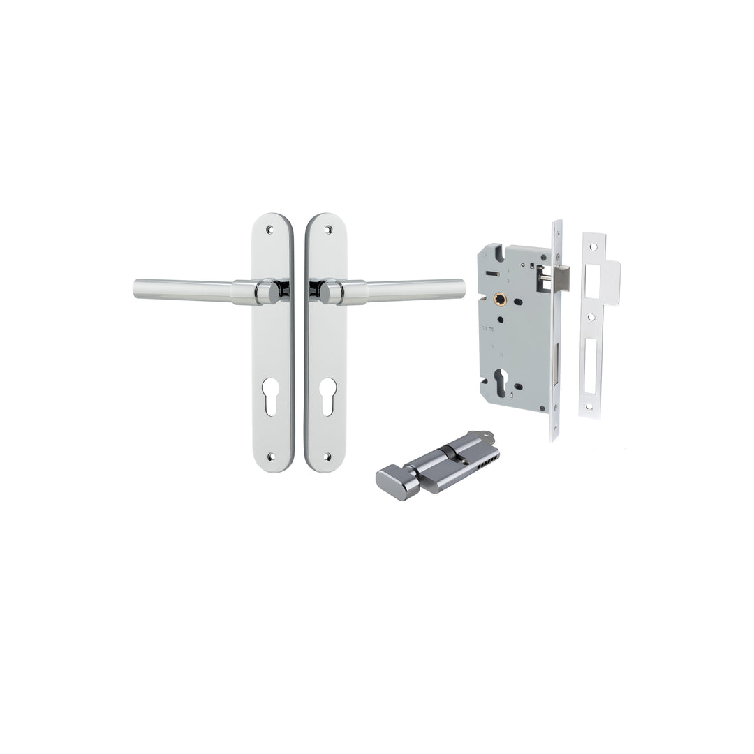 Helsinki Lever - Oval Backplate Entrance Kit with High Security Lock Polished Chrome