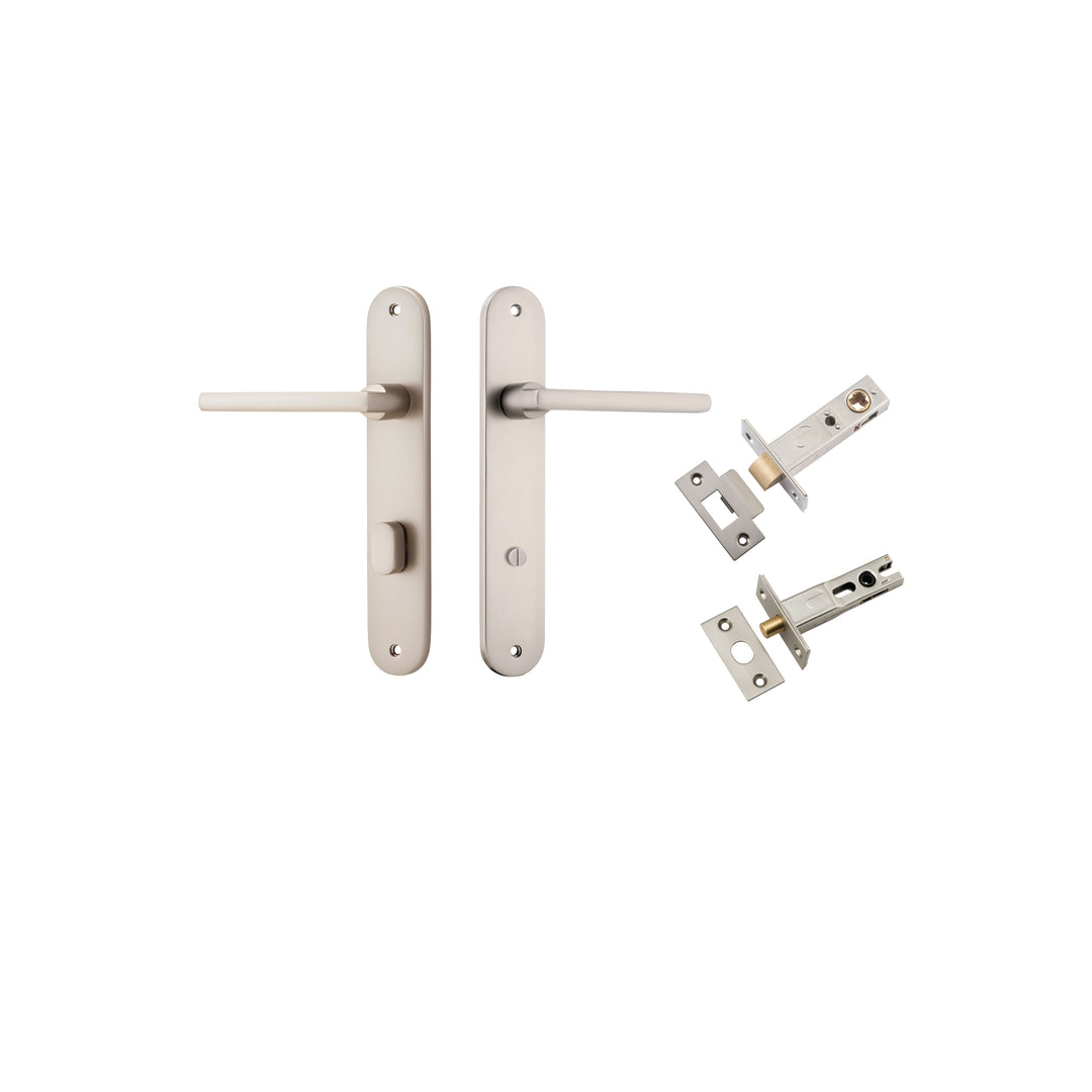 Baltimore Lever - Oval Backplate Privacy Kit with Privacy Turn Satin Nickel