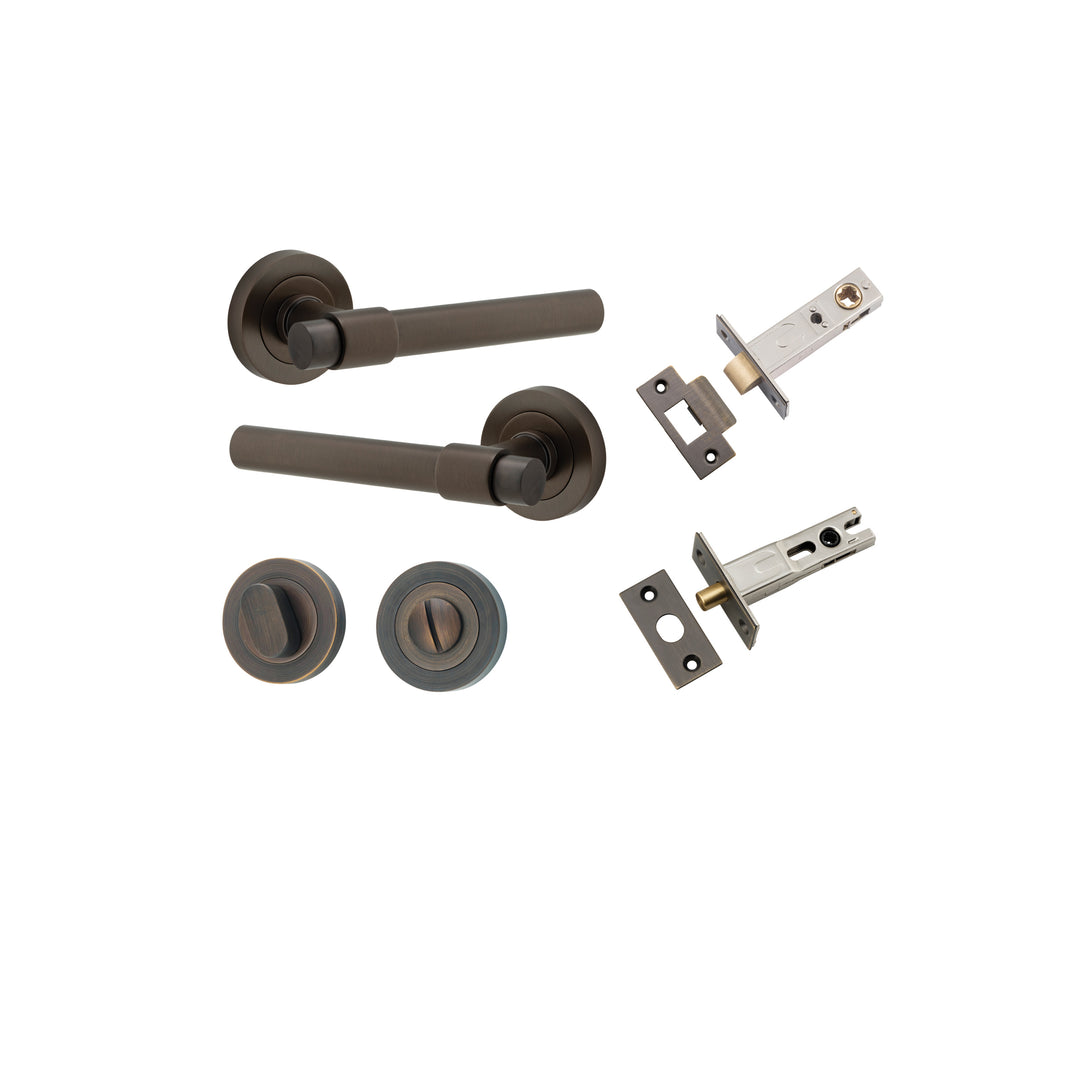 Helsinki Lever - Round Rose Privacy Kit with Separate Privacy Turn Signature Brass