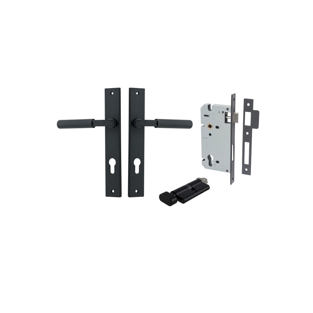 Brunswick Lever - Rectangular Backplate Entrance Kit with High Security Lock Matt Black
