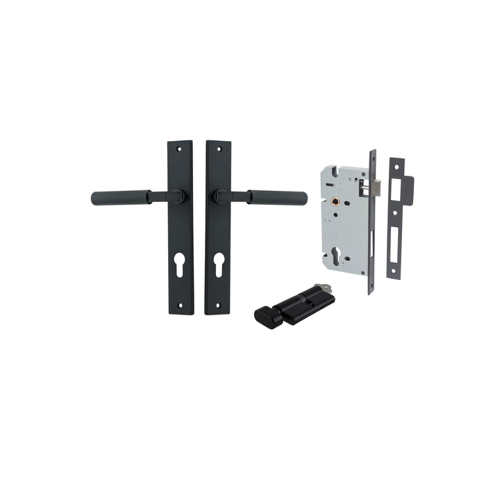 Brunswick Lever - Rectangular Backplate Entrance Kit with High Security Lock Matt Black