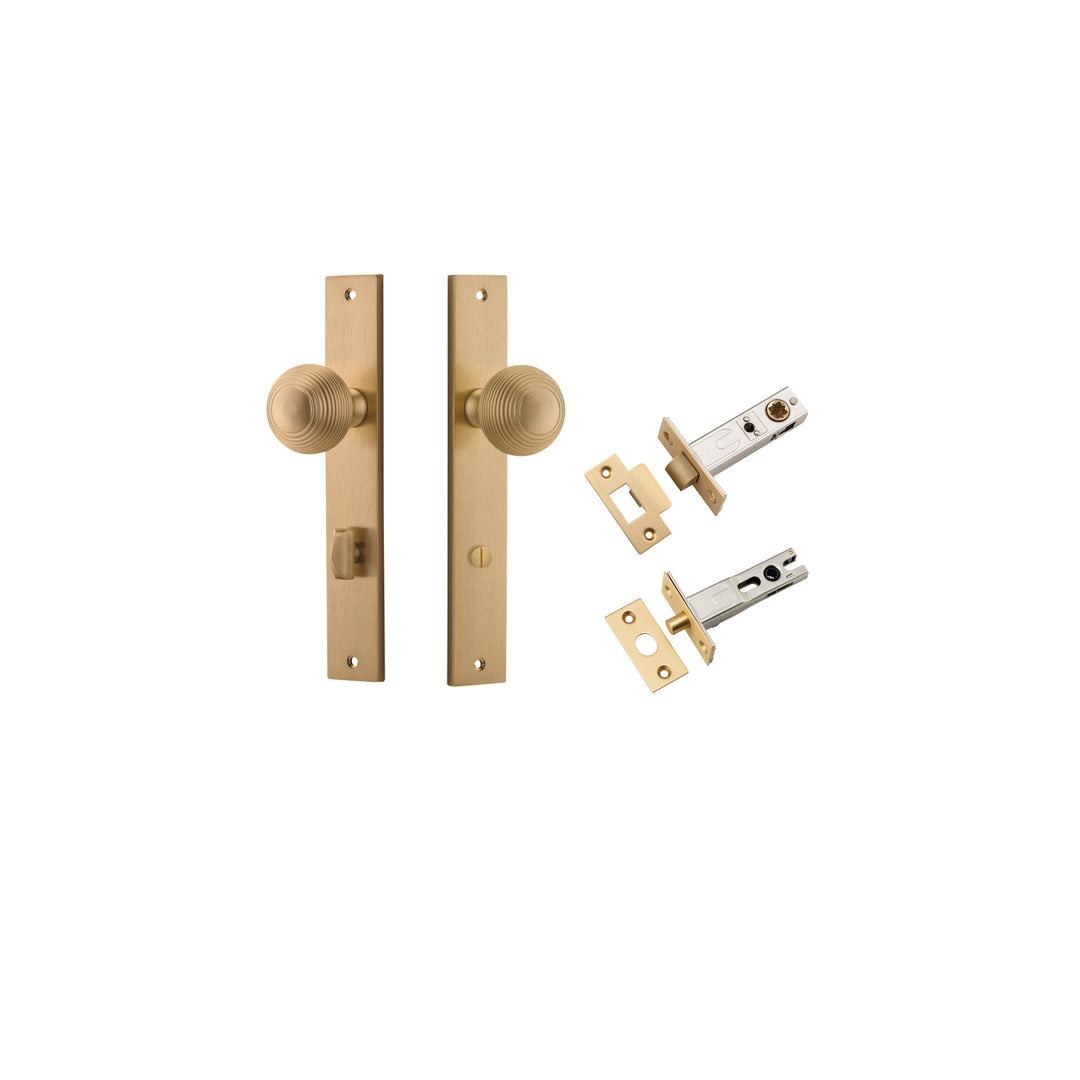 Guildford Knob - Rectangular Backplate Privacy Kit with Privacy Turn Brushed Brass