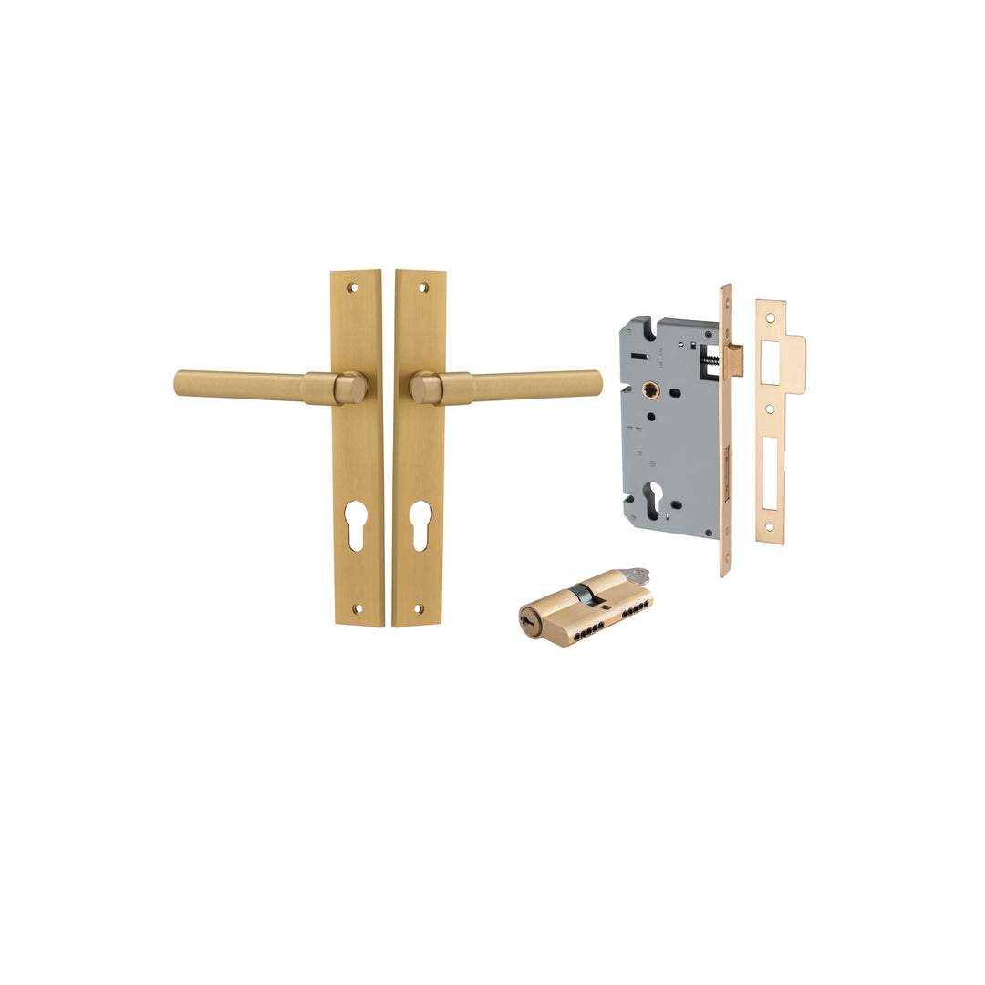 Helsinki Lever - Rectangular Backplate Entrance Kit with High Security Lock Brushed Brass