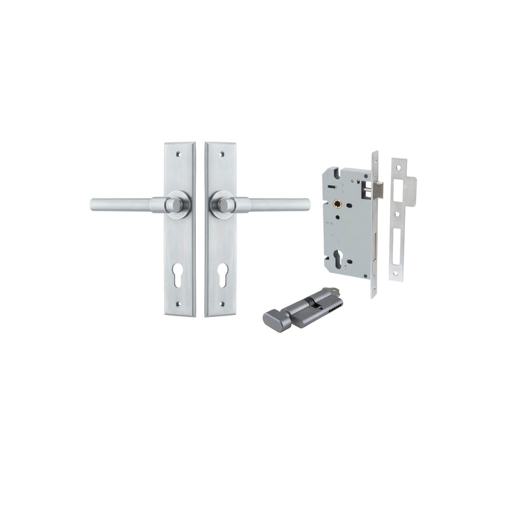 Helsinki Lever - Chamfered Backplate Entrance Kit with High Security Lock Brushed Chrome