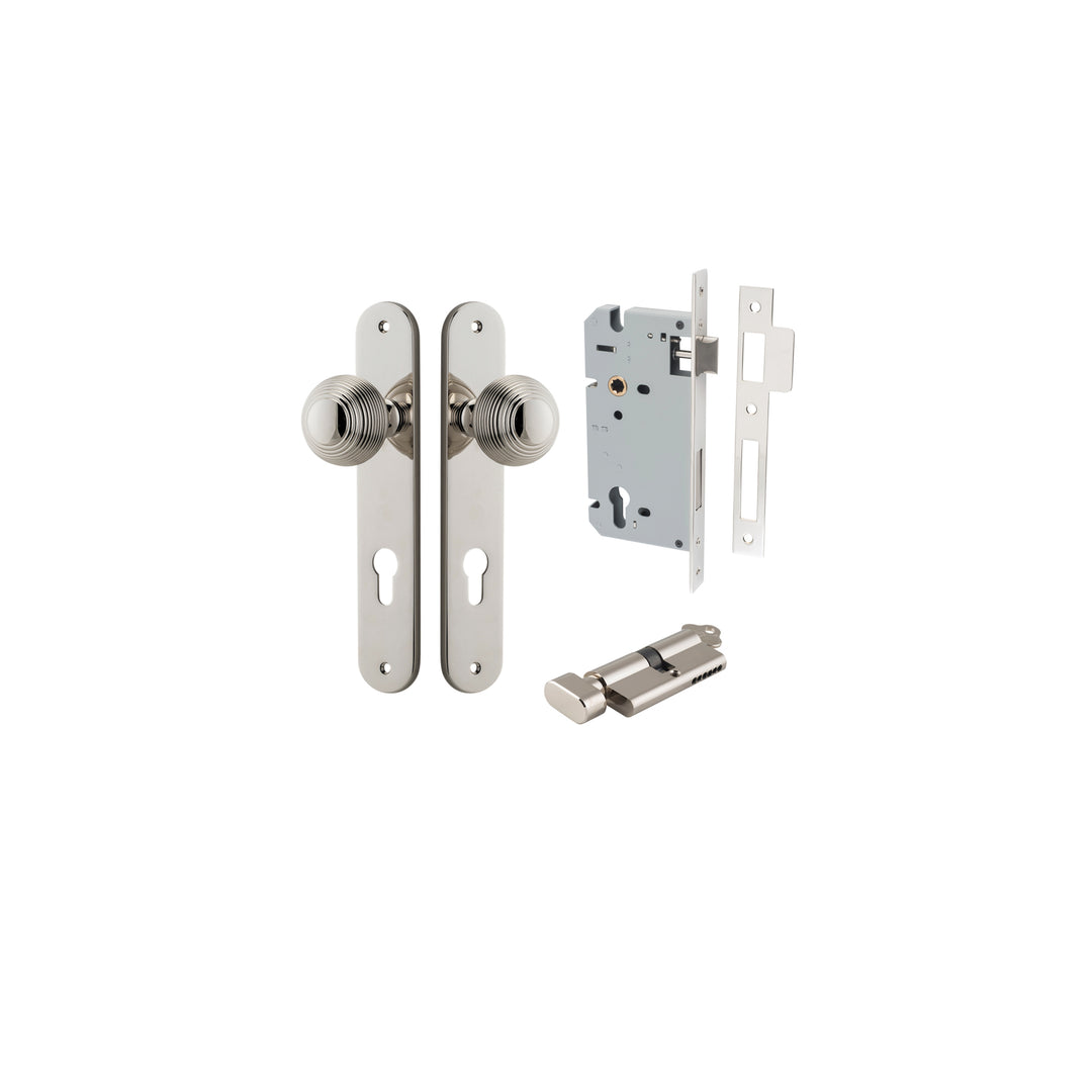 Guildford Knob - Oval Backplate Entrance Kit with High Security Lock Polished Nickel