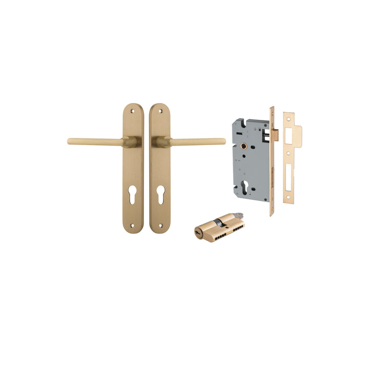 Baltimore Lever - Oval Backplate Entrance Kit with High Security Lock Brushed Brass