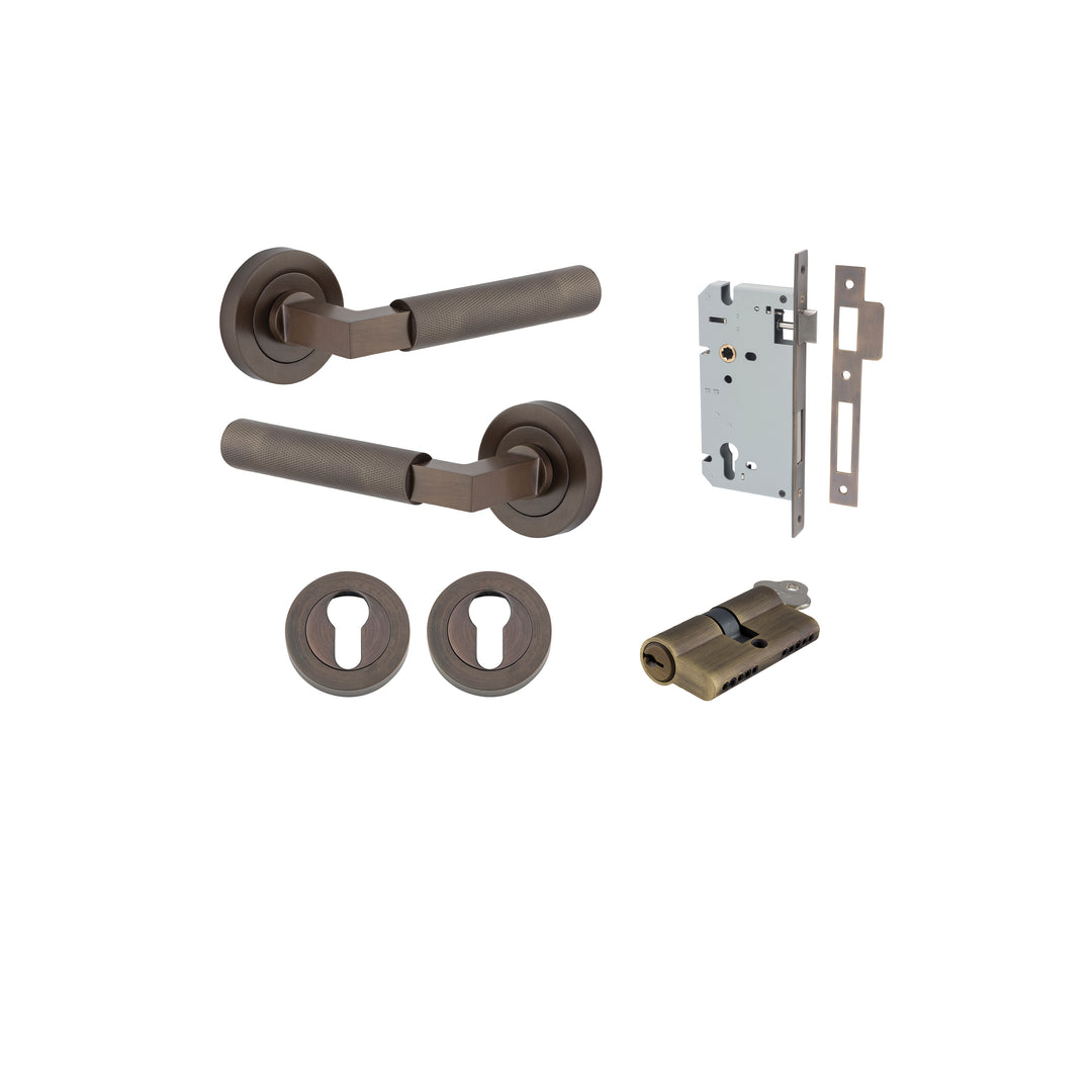 Brunswick Lever - Round Rose Entrance Kit with High Security Lock Signature Brass