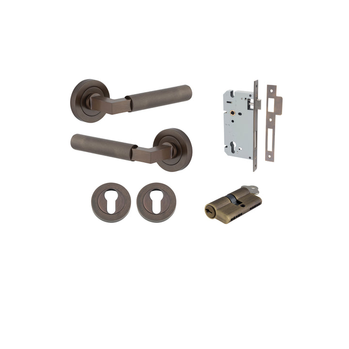 Brunswick Lever - Round Rose Entrance Kit with High Security Lock Signature Brass